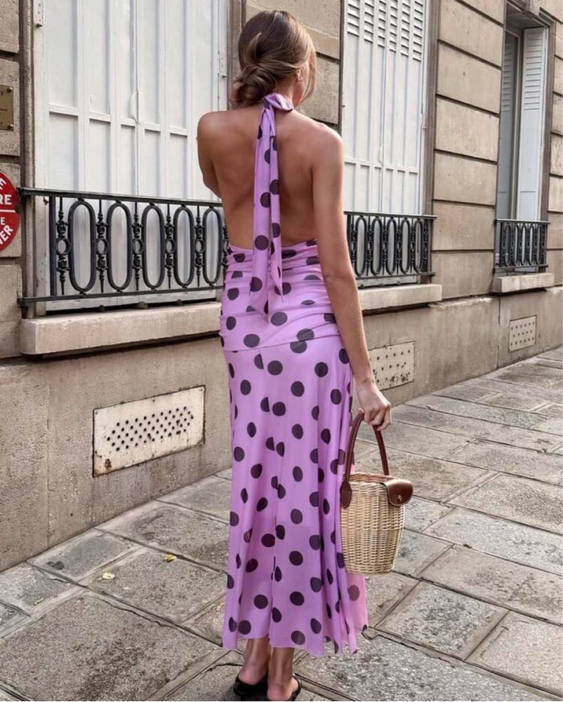 Polka Dot  Magenta Midi Dress - Image 2