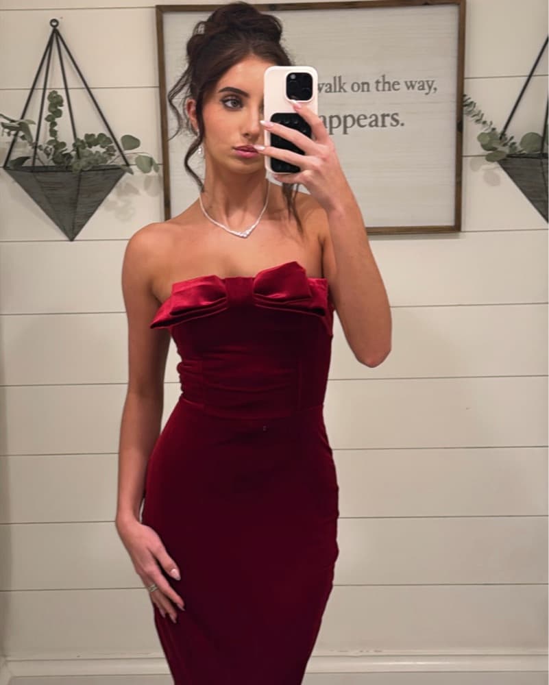 Red Velvet Strapeless Dress - Image 2