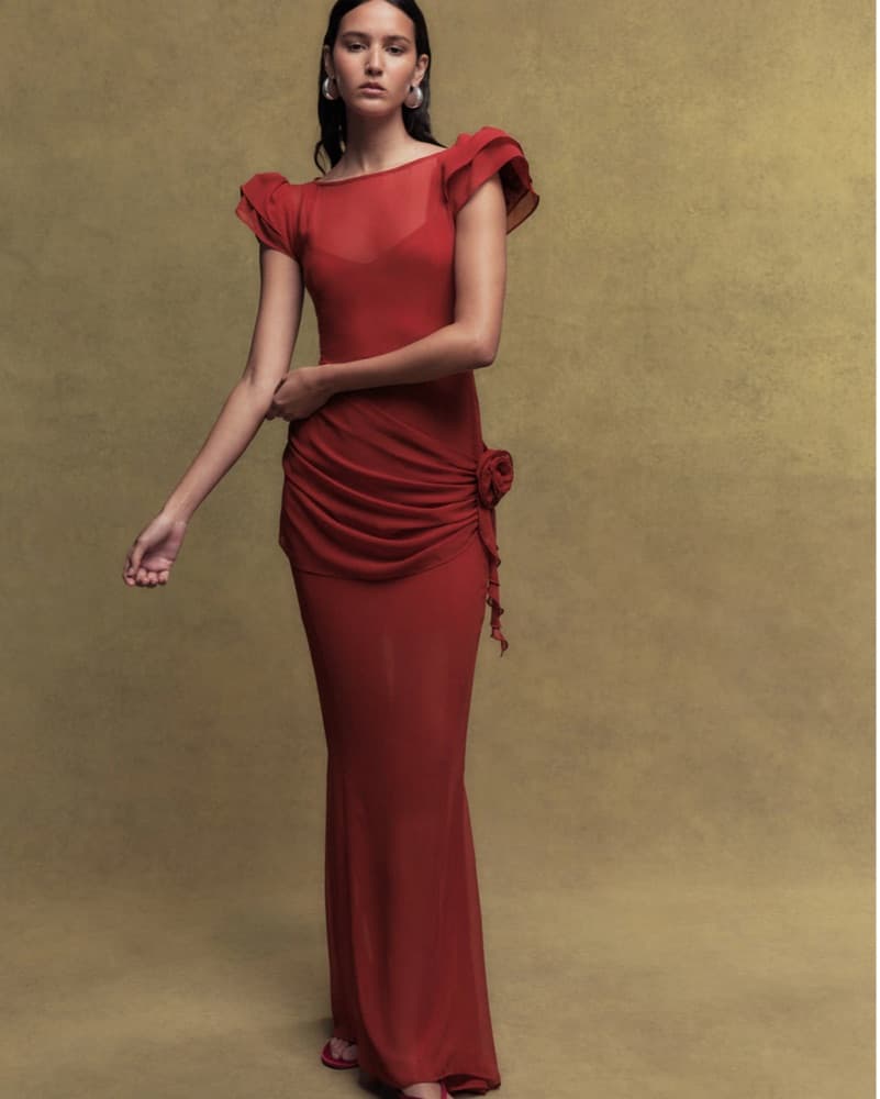 De La Vali Chiffon Dress In Scarlet - Image 1