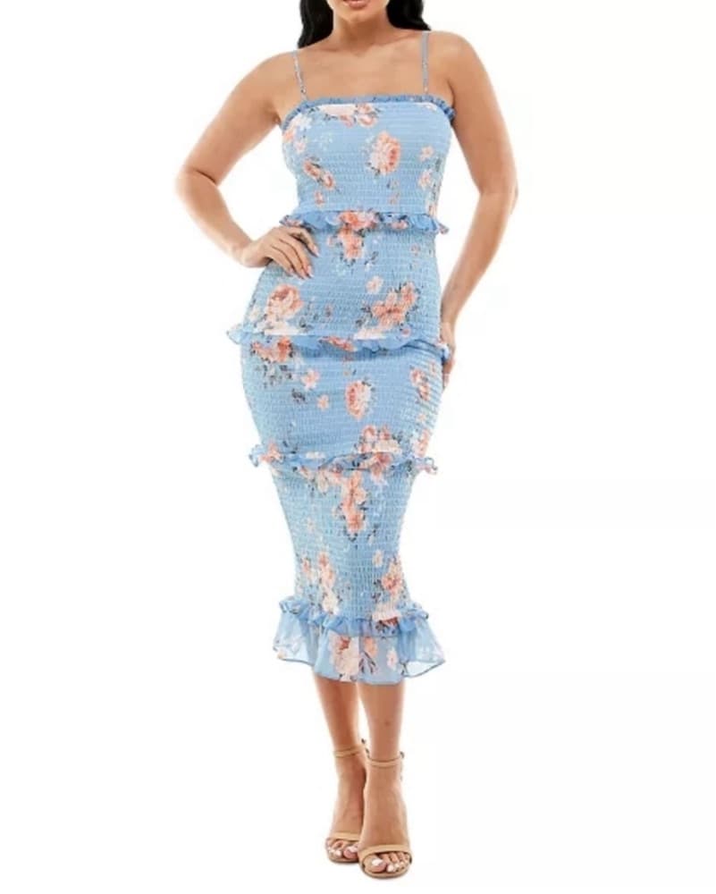 Bebe GEORGETTE SMOCKED MIDI DRESS - Image 1