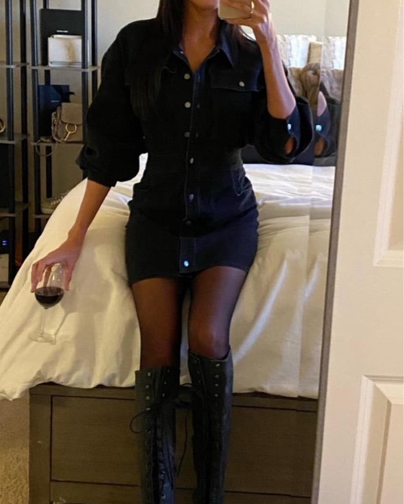 Chic Black Denim Jumpsuit - Image 1