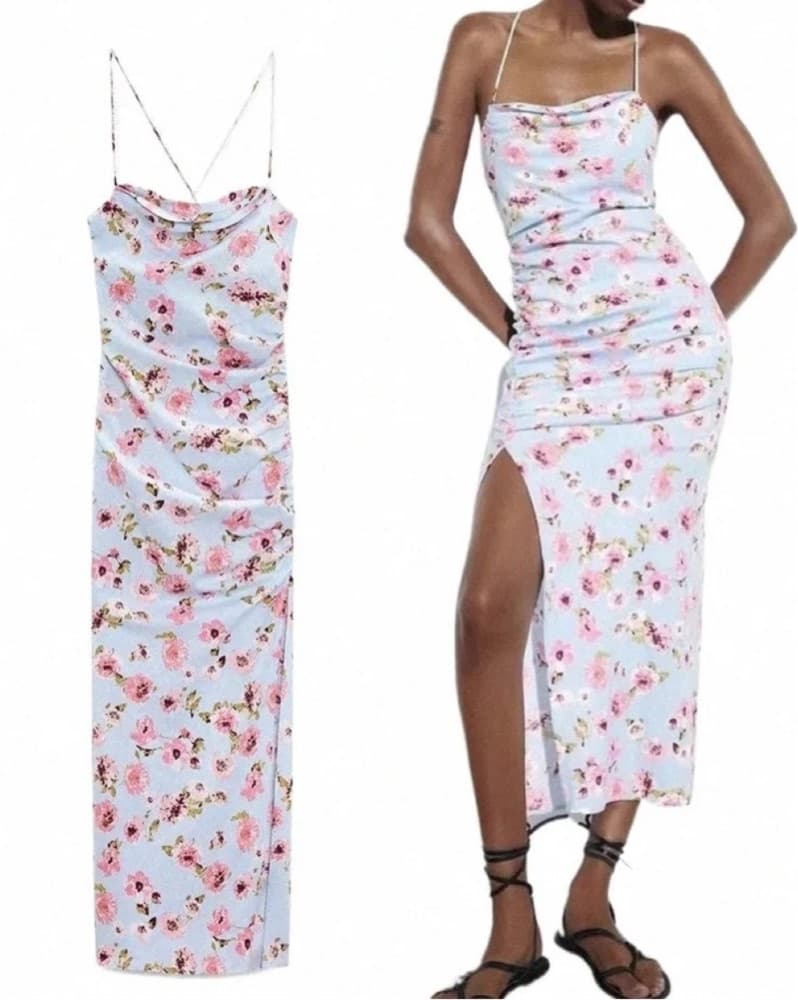ZARA PRINTED LINEN BLEND CORSET STYLE DR - Image 4