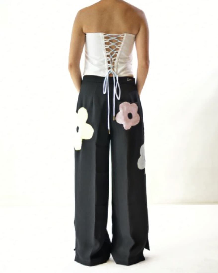 Black Trousers with Flower Deatils - Image 3