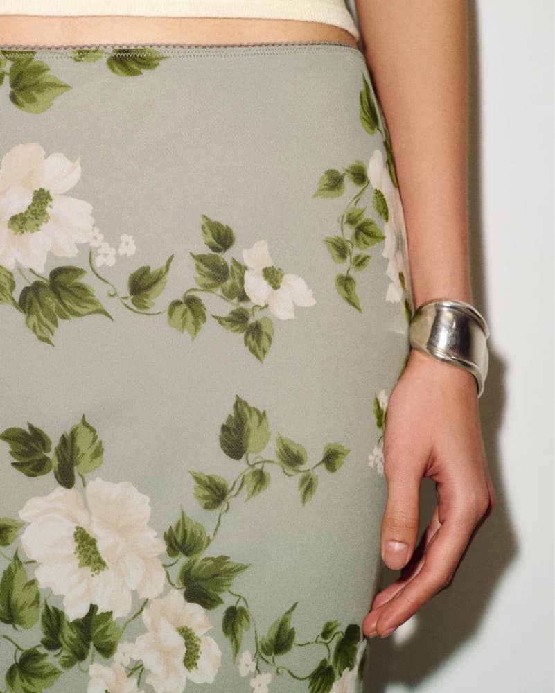 Reformation Green Floral Midi Slip Skirt - Image 4
