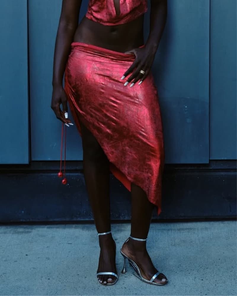 Red Foil Skirt With Slit - Image 1