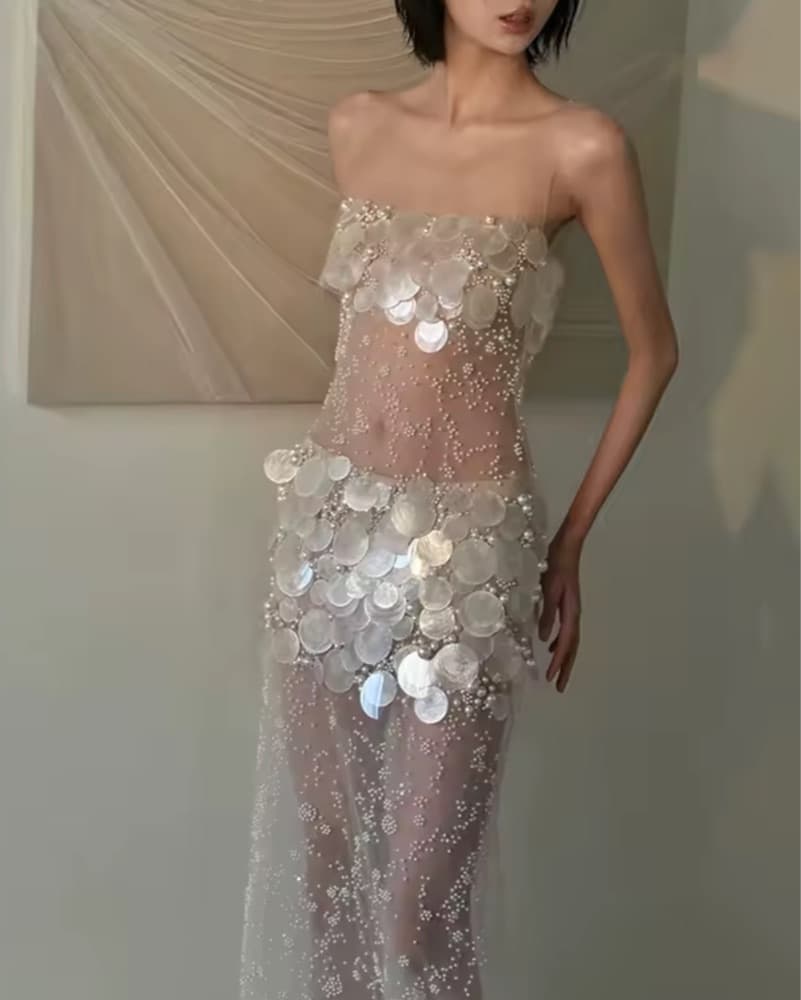 Bridal Disc Dress Sheer Beaded  - Image 1