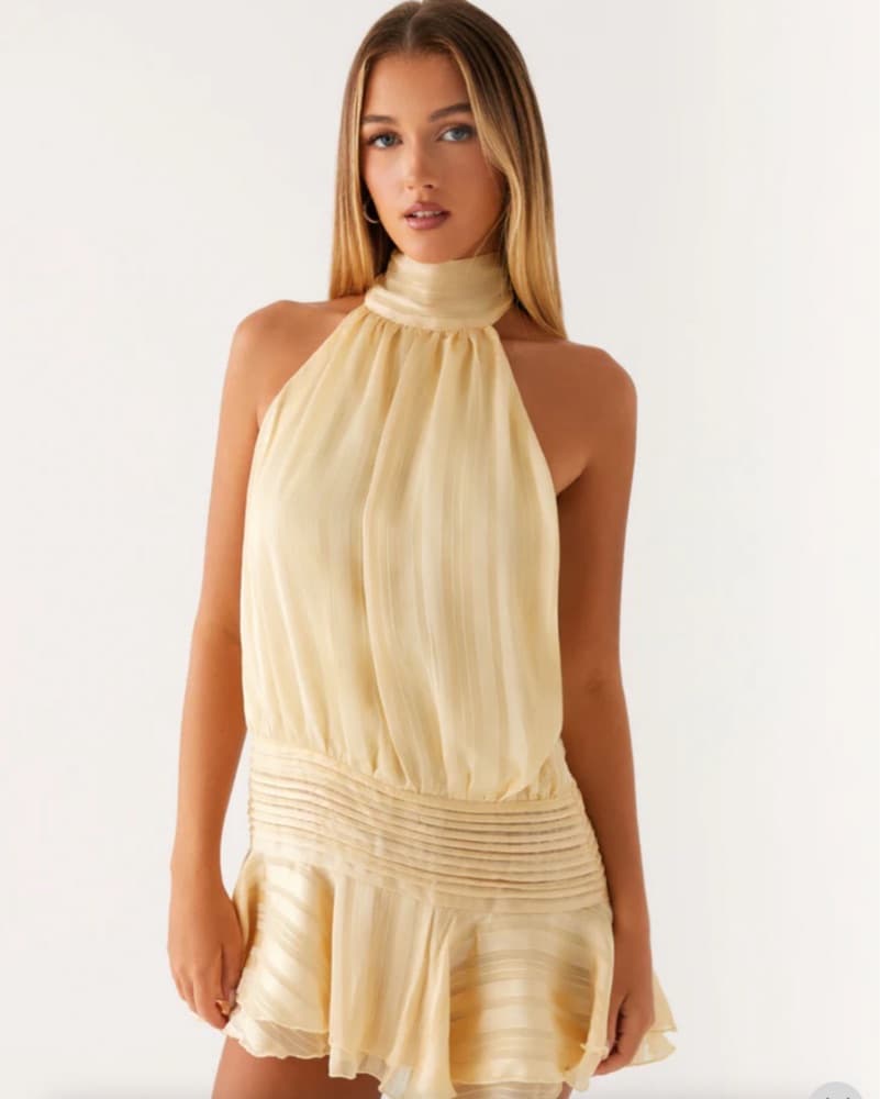 Chiffon Mini Dress In Butter Yellow - Image 1