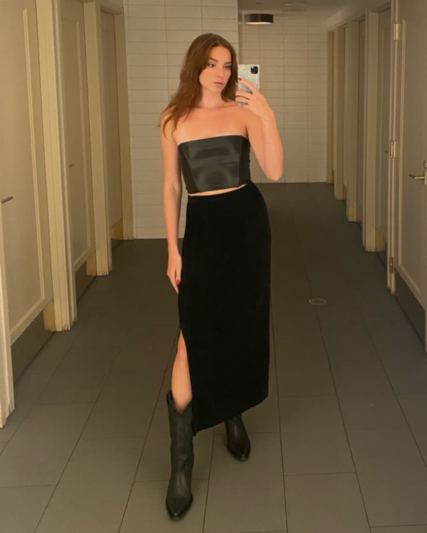 Black Rib Knit Skirt With Side Slit  - Image 1
