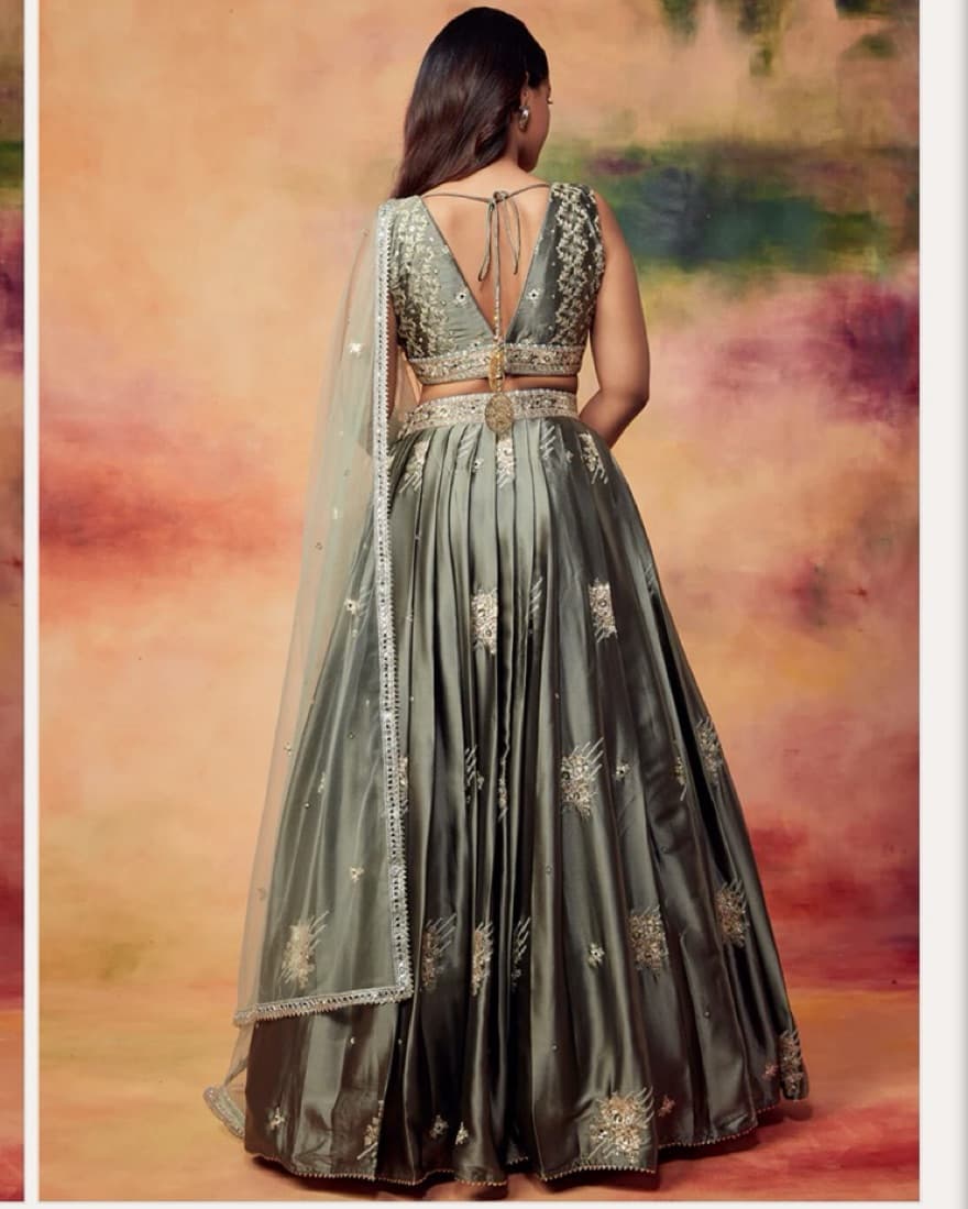 Olive Green Embellished Lehenga  - Image 4