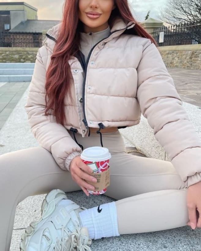 Beige / Tan Cropped Puffer Jacket - Image 2