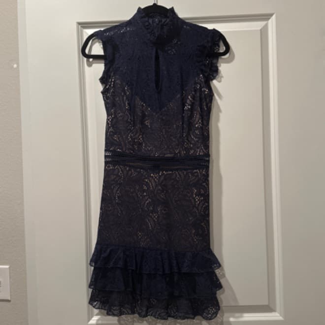 Bardot Navy Blue Lace Dress - Image 3