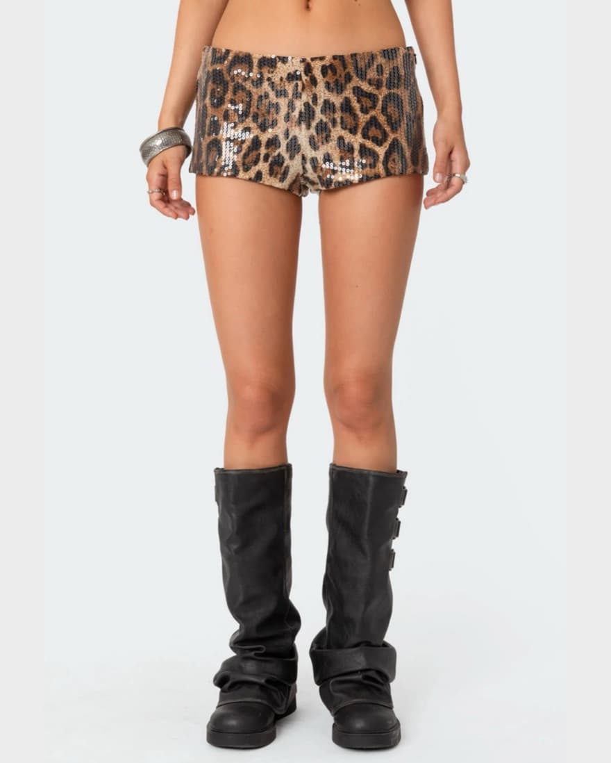 leopard print sequin shorts - Image 2