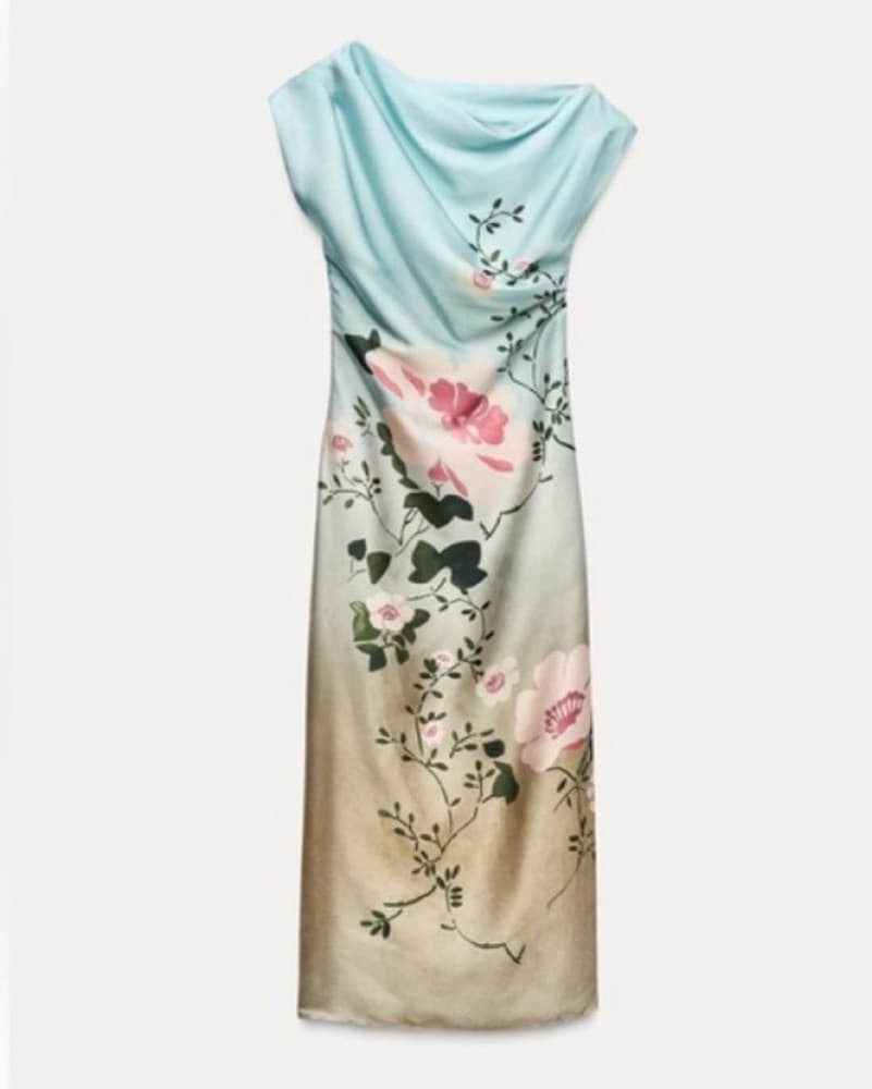 Zara Satin One Sholder Floral Dress - Image 2