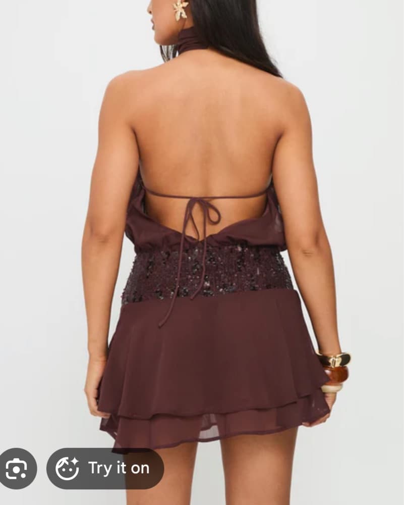 Drop Waist Sequin Mini Dress Brown - Image 2