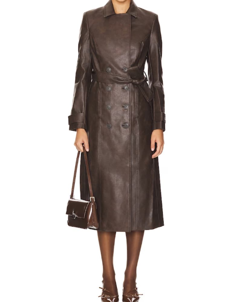 Bardot Faux Leather Trench Coat - Brown - Image 2