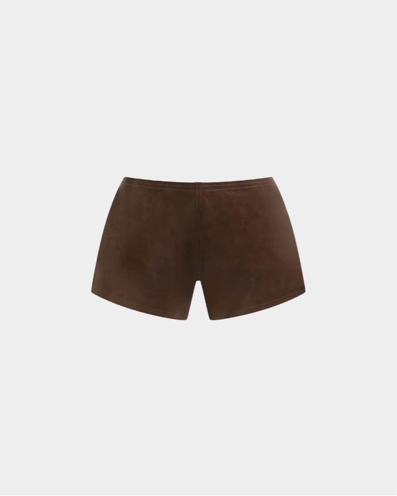 Brown Leather Mini Shorts - Image 1