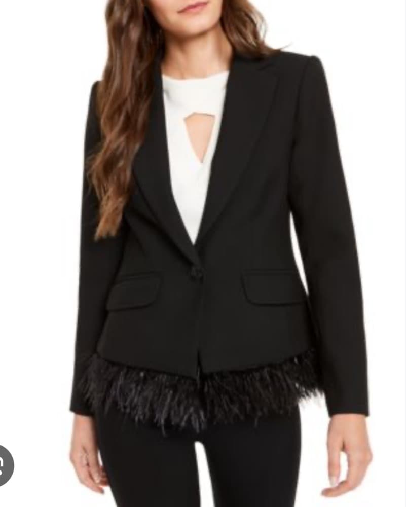 Trina Turk Black Feather Trim Blazer - Image 2