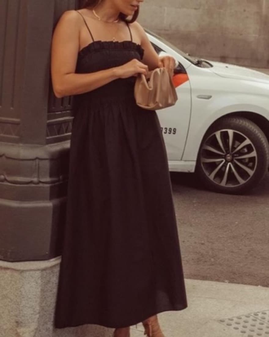 Black Smocked Poplin Dress  - Image 3