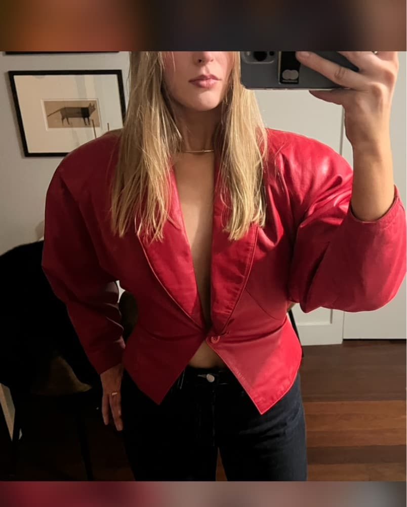 Cinched, Red Leather Jacket - Image 2