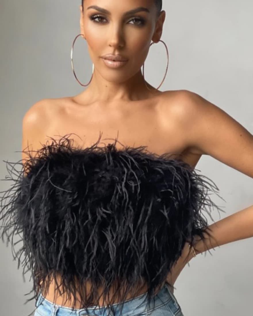 Black Feather Crop Top Size Small  - Image 3
