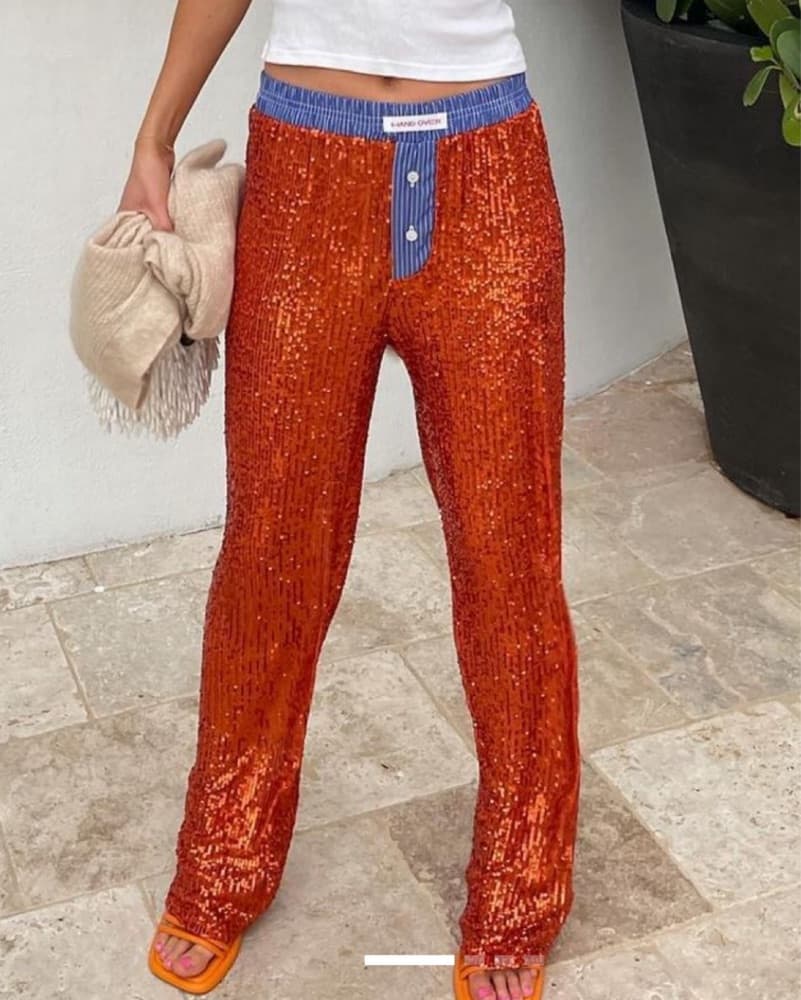 Hand Over Orange Sequin Boxer Pant - Image 1