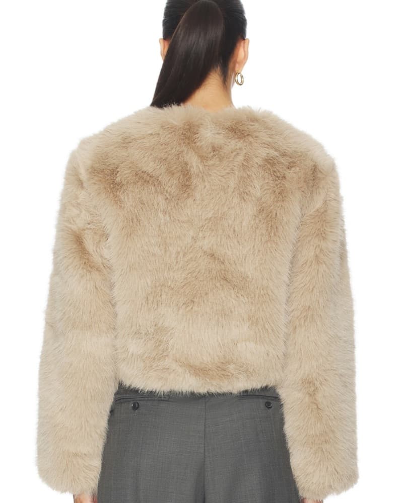 Cream Fur Cropped Jacket - Image 3