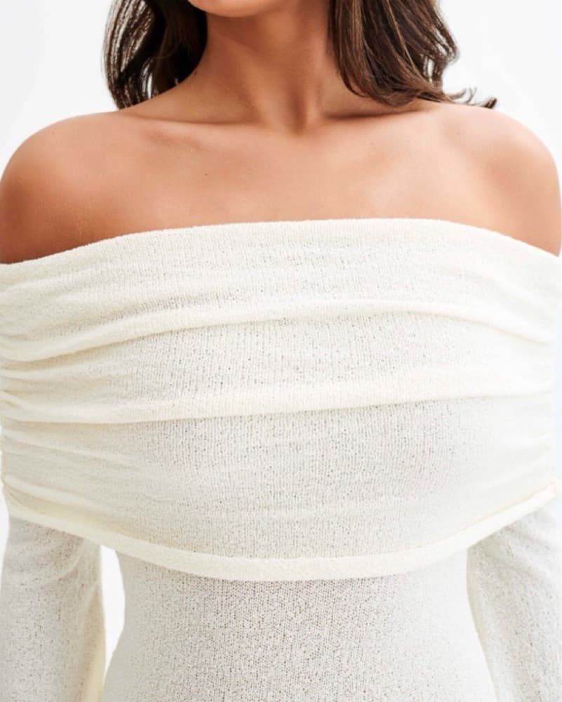 Kiki Off Shoulder Knit Rose Maxi Ivory - Image 3