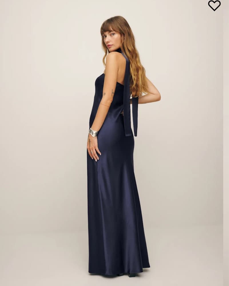 Reformation Oren Silk Dress (Navy) - Image 3