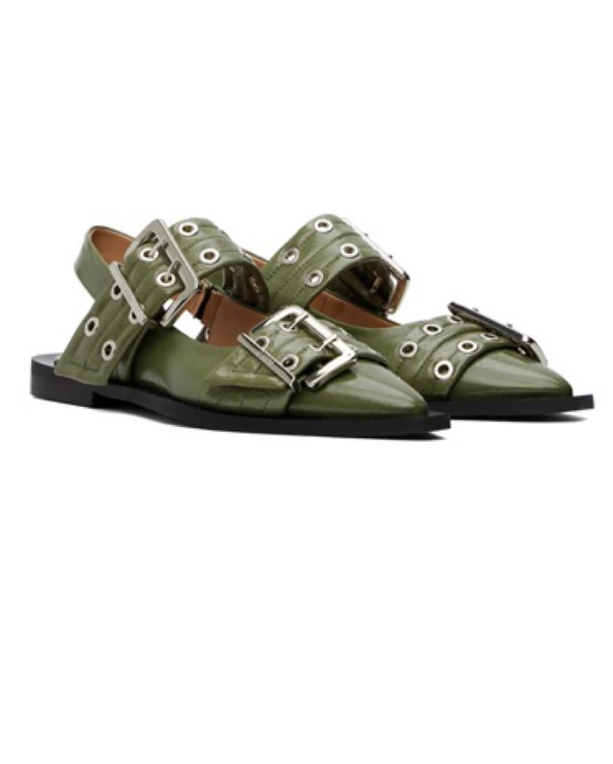 Ganni Olive Green Flats - Image 2