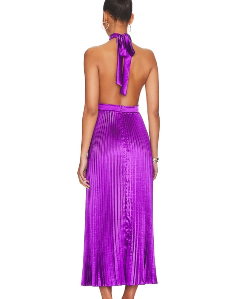 LIDEE Purple Pleated Halter Maxi Dress - Image 2