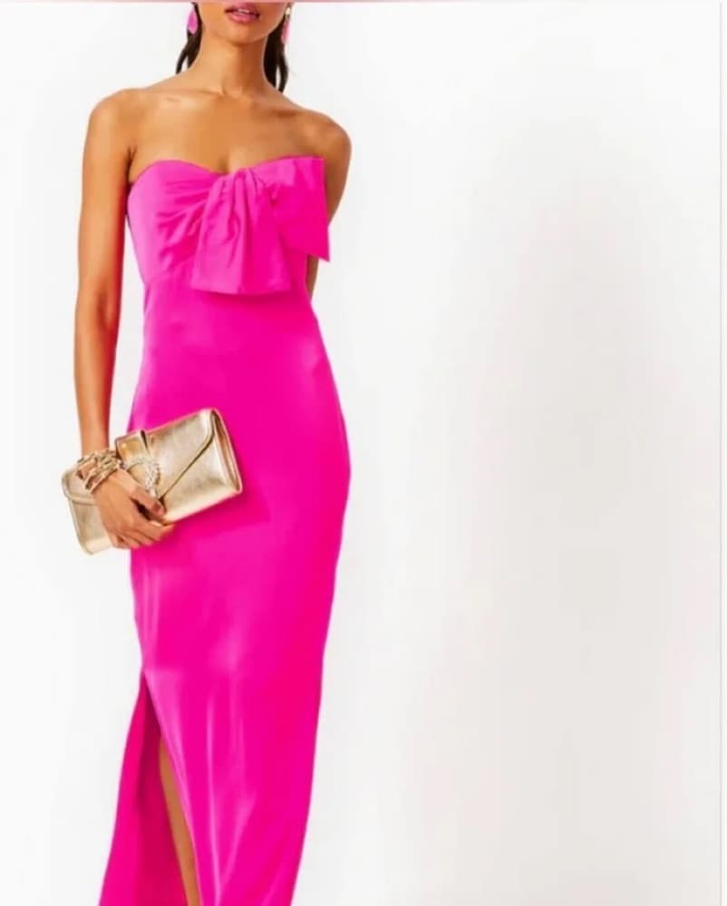 Satin Maxi Bow Dress - Hot pink - Image 3