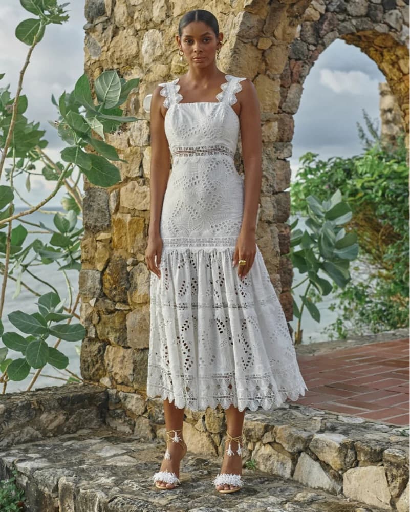 WAIMARI Sirenuse White Cotton Midi Dress - Image 1