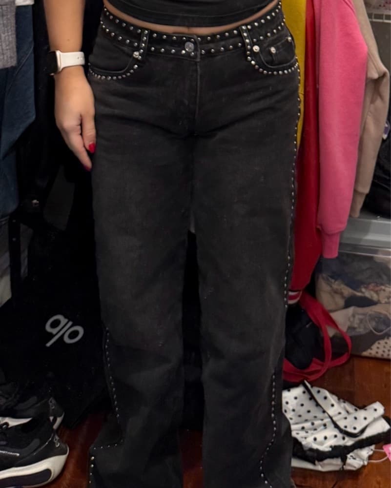 Black Studded Low Rise Edikted Jeans - Image 1