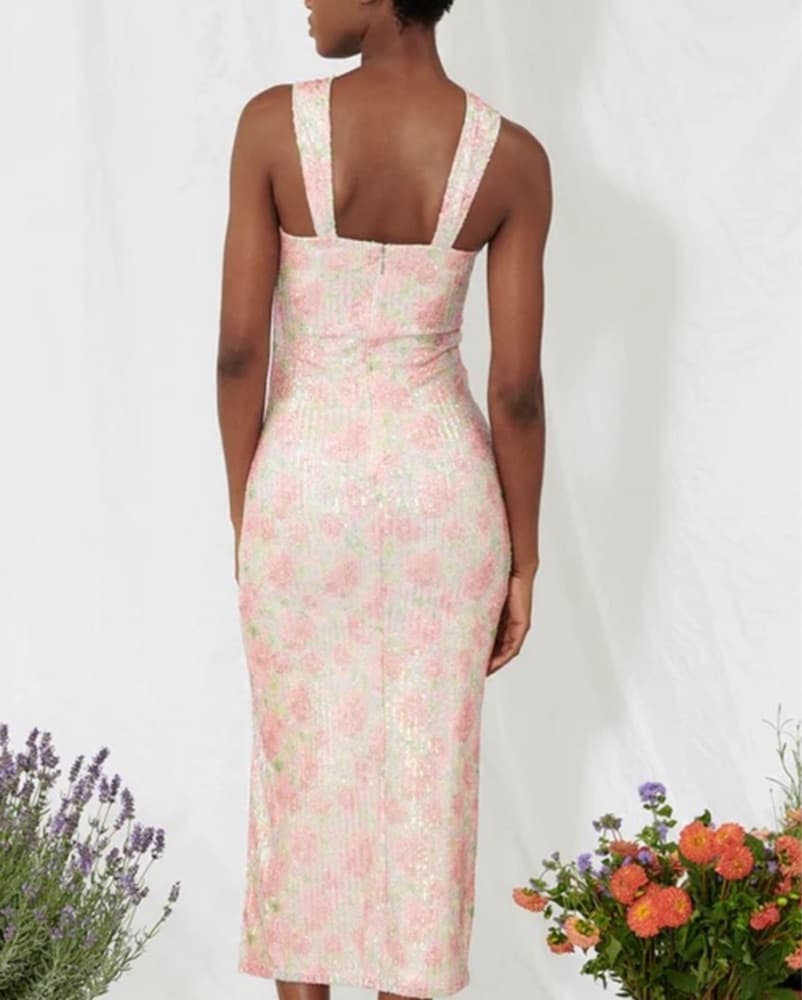 Floral Sequin Cutout Midi Dress - Image 2
