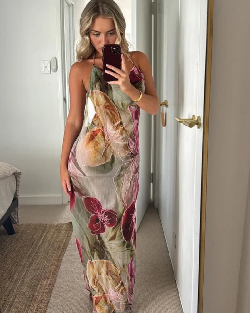 Floral Maxi Dress with Cutout Back - Image 1