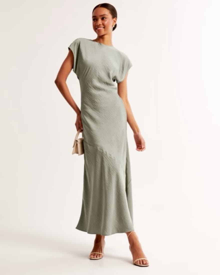 Short Sleeve Satin Maxi Dress - Image 1
