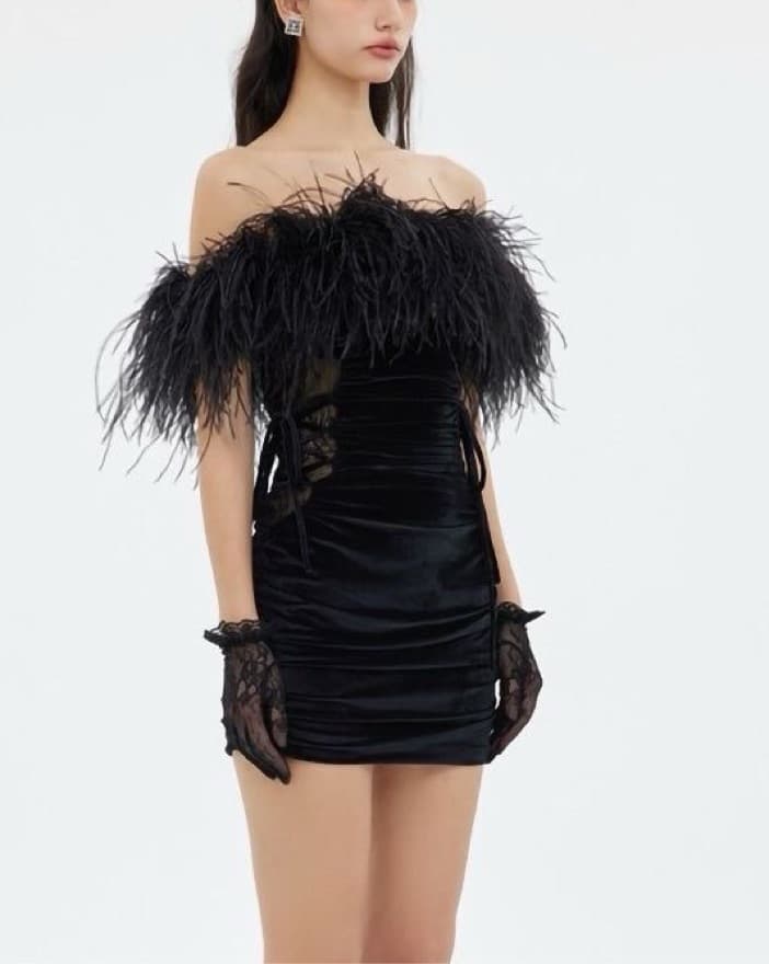 Real Ostrich Fur Mini Dress Black Small  - Image 1