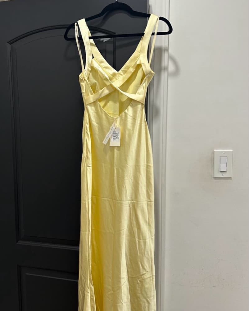 Billy J Yellow Satin Maxi Dress - Image 4