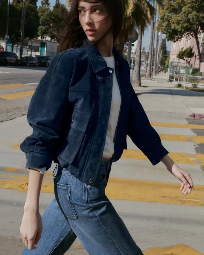 Zara Navy 100% Suede Utility Jacket - Image 2