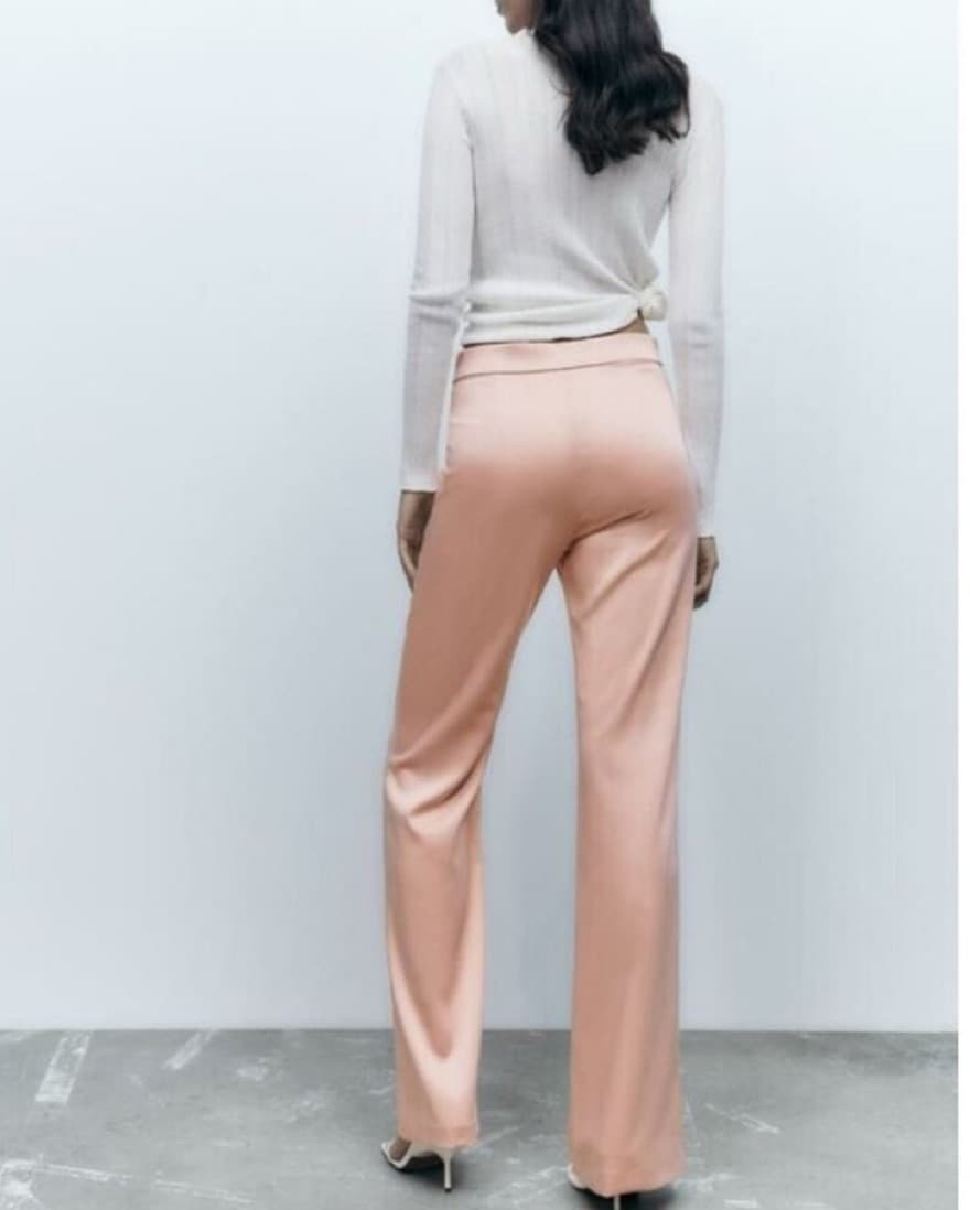 High Waisted Flaired Satin Trouser Pants - Image 3