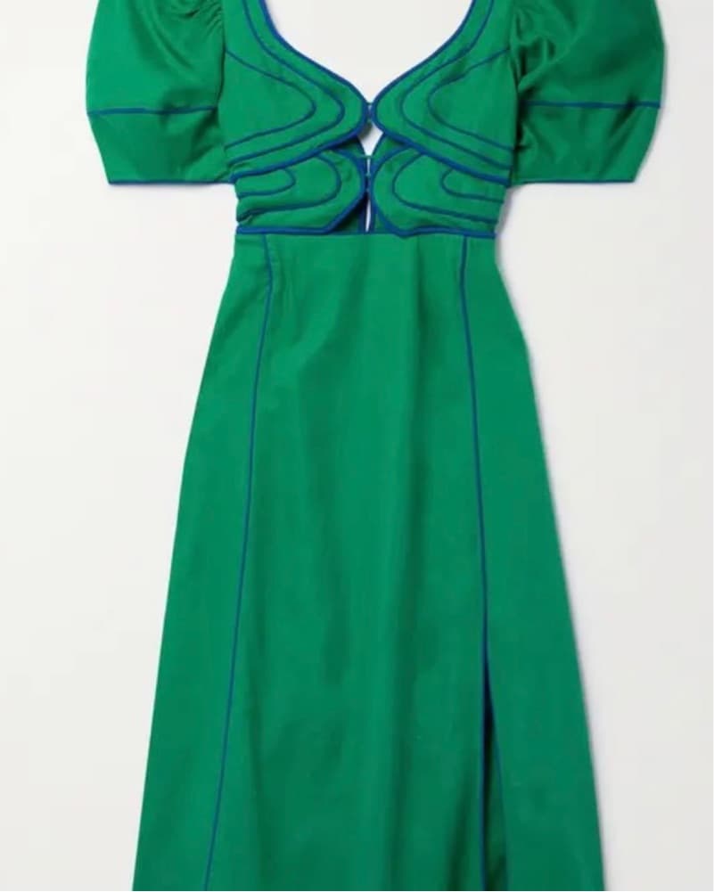 Farm Rio Green Topstitch Midi Dress  - Image 3