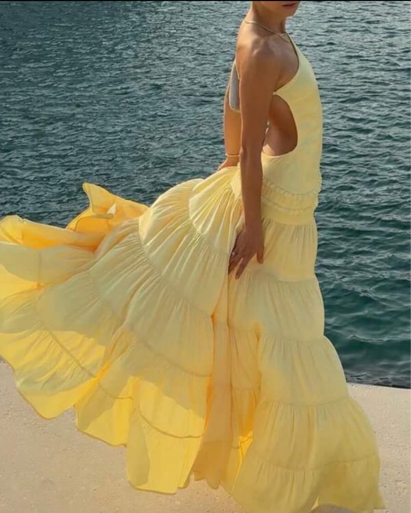 Yellow Tiered Ruffle Maxi Dress - Image 2