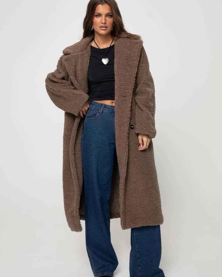 Princess Polly Sonoma Brown Teddy Coat - Image 1