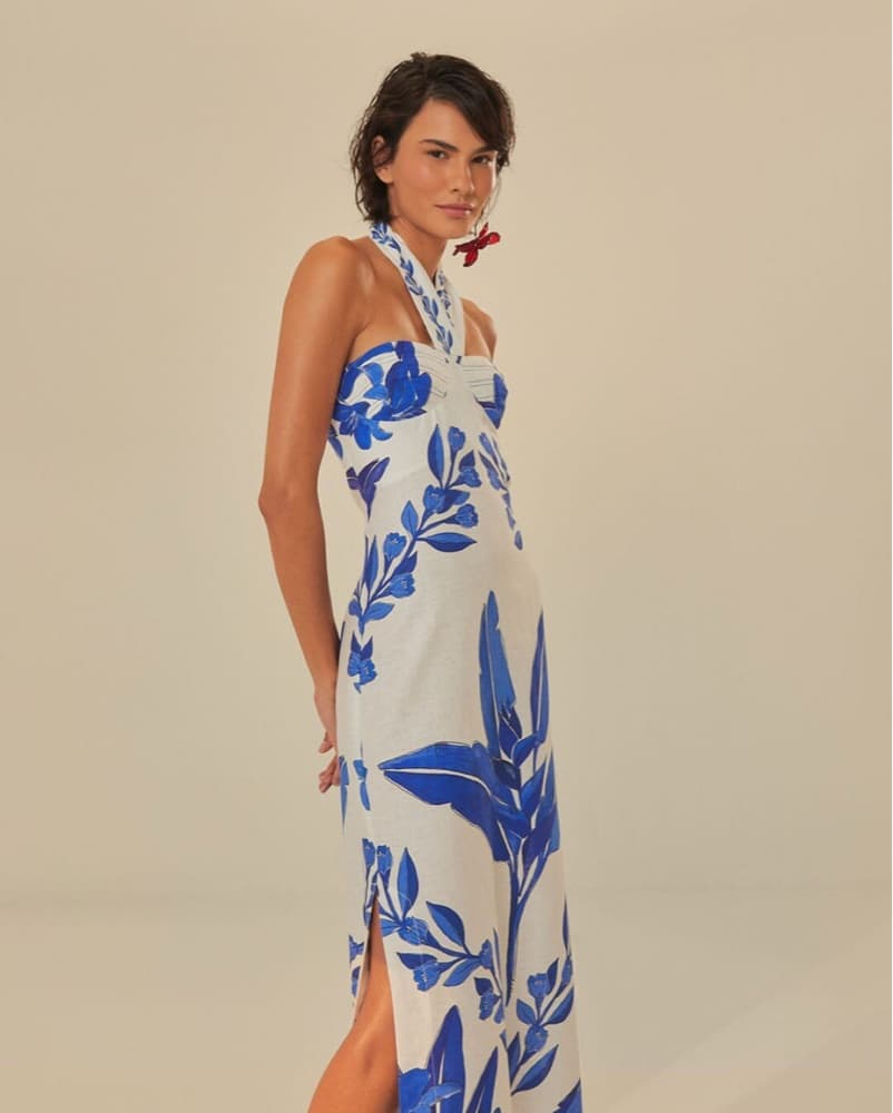 Farm Rio Blue Yard Linen Halter Dress - Image 2