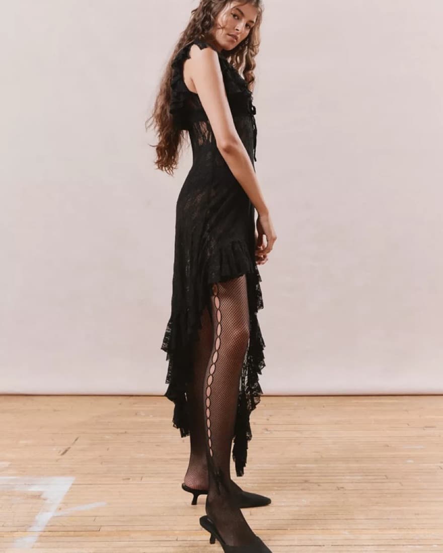 Black Sheer Lace Midi Dress - Image 4