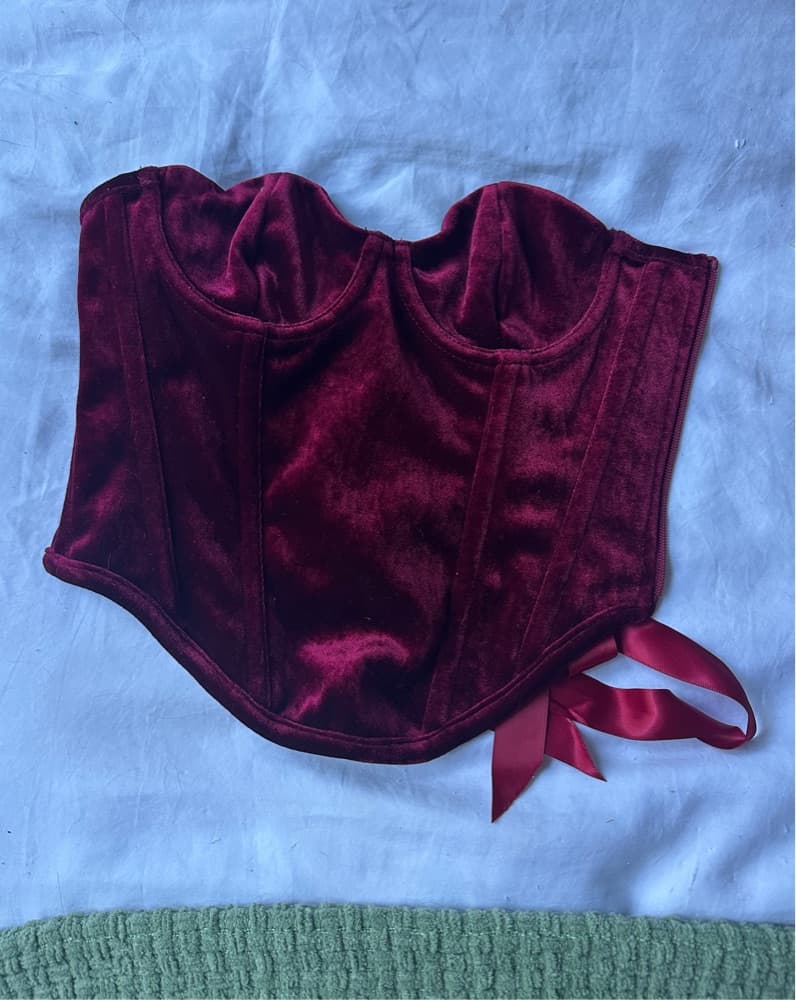 Red Lace Up Corset Top - Image 1