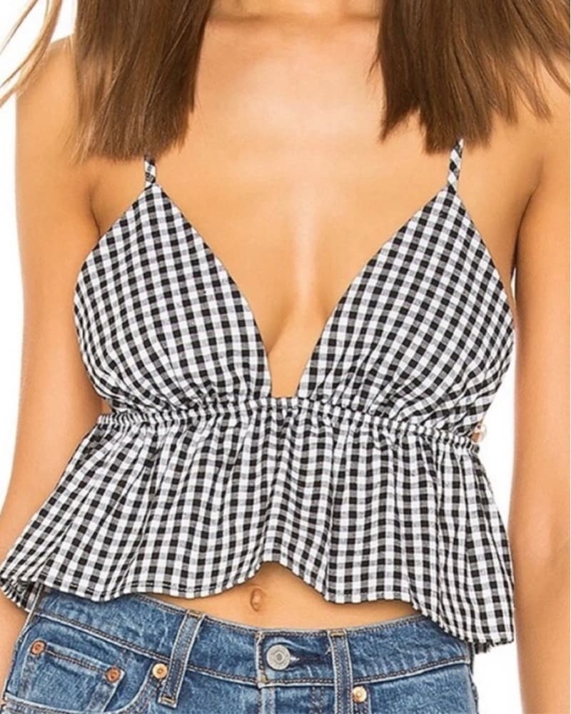 Revolve Checkered Crop Top - Image 1