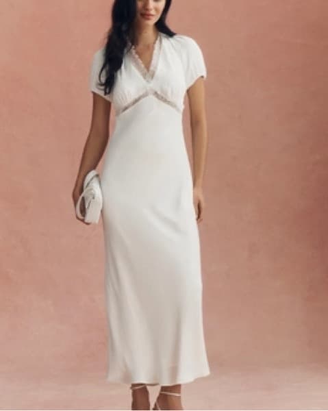 BHLDN SATIN LACE-TRIMMED SHORT-SLEEVE V- - Image 1