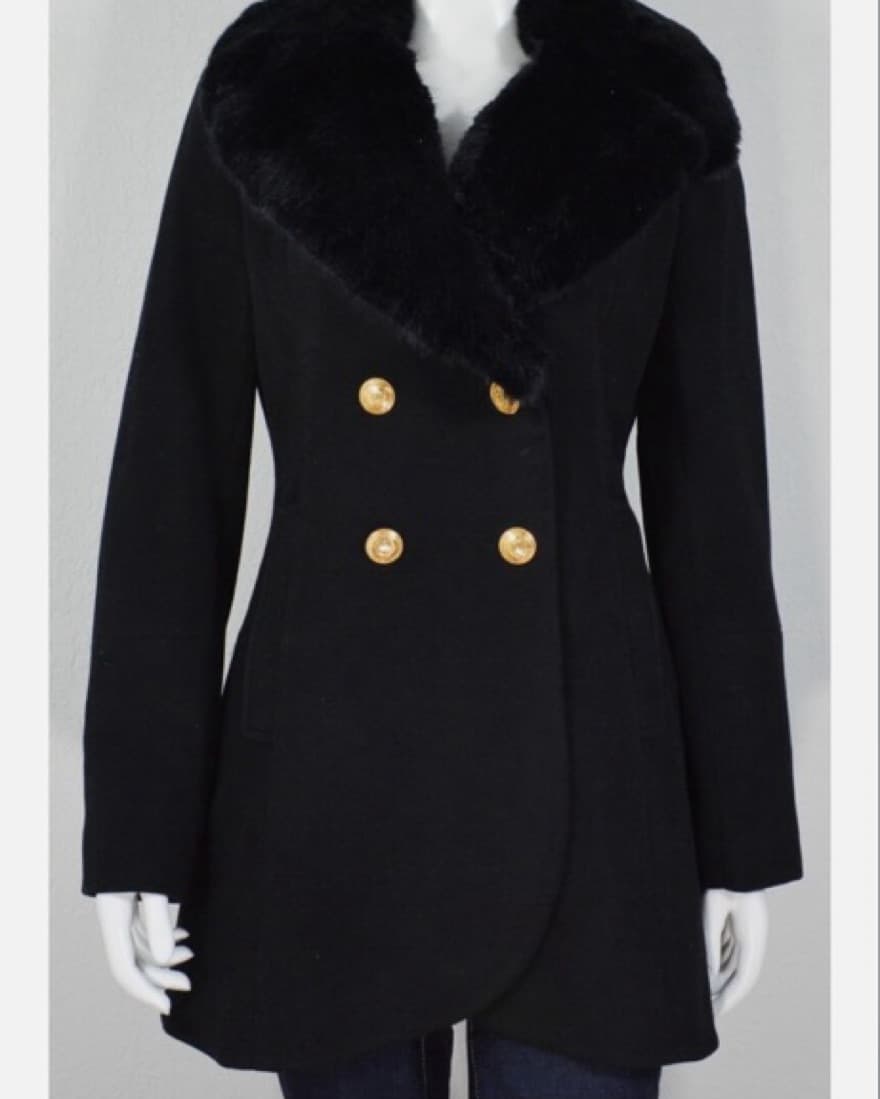 Double-breasted Faux Fur Peacoat - Image 1