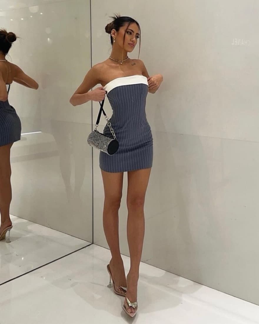 With Jean Pinstripe Corset Mini Dress  - Image 1